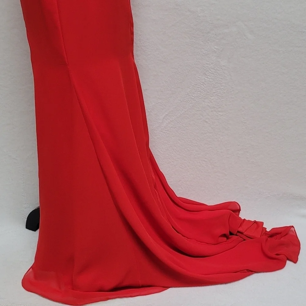 Vegeron Fiery Red Bustier Bust Thigh Slit Backless Halter Maxi Mermaid Dress 2